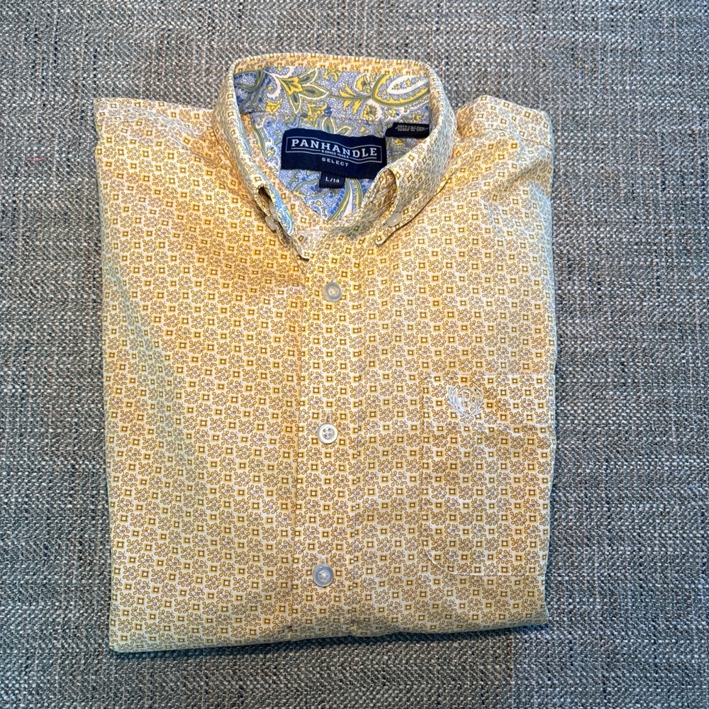 Panhandle Slim Western Button Down Shirt 🤠 Yellow Geo Print | Rodeo Cowboy Core - Picture 6 of 6